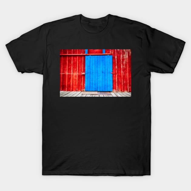 Blue Door On Red T-Shirt by Robert Alsop